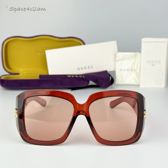 Gucci Women Sunglasses Burgundy Pink Square GG1402SA 003 BRAND NEW main image 6